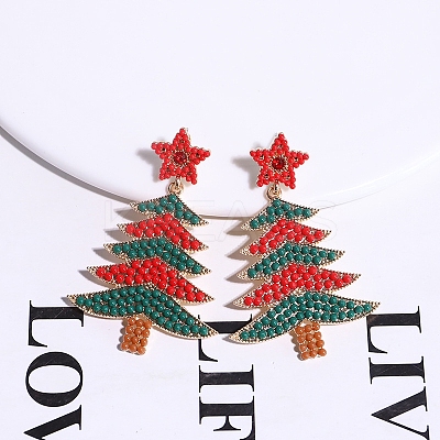 Christmas Trees with Star Alloy Dangle Stud Earrings for Women EJEW-Z078-03A-1