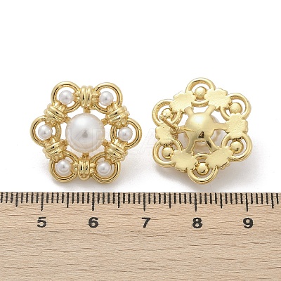 Flower Brass ABS Imitation Pearl Stud Earrings EJEW-M082-09G-1