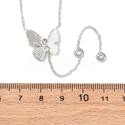 304 Stainless Steel Crystal Rhinestone Butterfly Y Necklaces NJEW-R026-19P-1