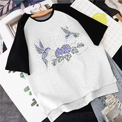 Hummingbird & Flower Glass Hotfix Rhinestone DIY-WH0303-012-1