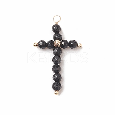 Natural Black Onyx(Dyed & Heated) Faceted Round Copper Wire Wrapped Pendants PALLOY-JF02011-02-1