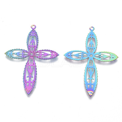 Ion Plating(IP) 201 Stainless Steel Filigree Pendants X-STAS-T057-10-1