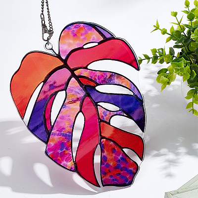Monstera Leaf Acrylic Pendant Decorations HJEW-WH0043-33A-1
