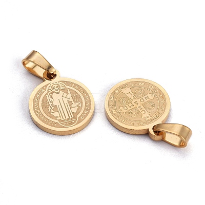 Ion Plating(IP) Flat Round with San Benito & Word 304 Stainless Steel Charms STAS-I036-03A-1