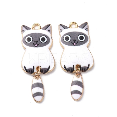 Light Gold Rack Plating Alloy Enamel Pendants ENAM-G210-01LG-03-1