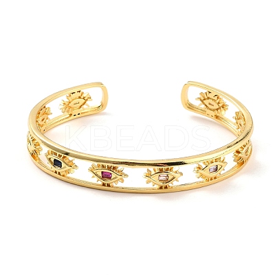 Evil Eye Hollow Carved Cuff Bangle BJEW-D448-03G-RS-1