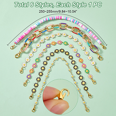 Flower 304 Stainless Steel Enamel & Disc Polymer Clay Link Baseball Cap Chain AJEW-WR00001-1