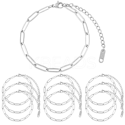 10Pcs 304 Stainless Steel Paperclip Chain Bracelets BJEW-YW00013-02-1