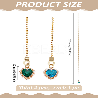 2Pcs Heart Brass Cubic Zirconia Charms Ceiling Fan Pull Chain Extenders HJEW-LP00061-1