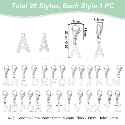 26Pcs 26 Styles 201 Stainless Steel Letter A~Z Pendant Decorations HJEW-UN00005-1