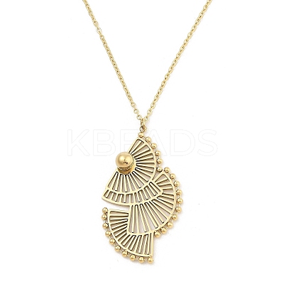 304 Stainless Steel Fan Pendant Cable Chain Necklaces NJEW-H044-06G-1