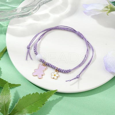 Flower & Bear Alloy Enamel Charm Bracelets BJEW-JB11696-02-1