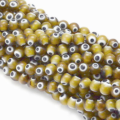 Handmade Evil Eye Lampwork Round Bead Strands LAMP-L055-8mm-02-1
