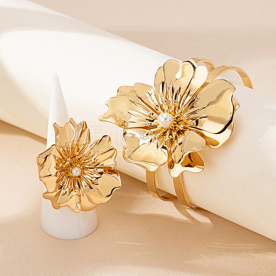 Flower Alloy Cuff Bangles & Cuff Rings Sets for Women FS-WGC4226-01-1