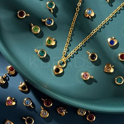 36Pcs 12 Colors 304 Stainless Steel Rhinestone Charms STAS-LS0001-29G-1