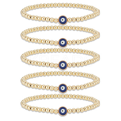 5Pcs Brass Beaded Stretch Bracelets Set BJEW-AN0001-03-1