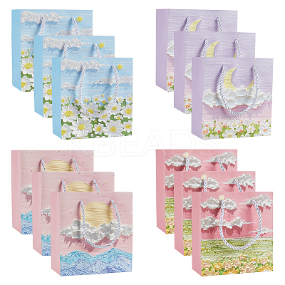 24Pcs 4 Styles Paper Gift Bags with Polyester Handles CARB-NB0001-13-1