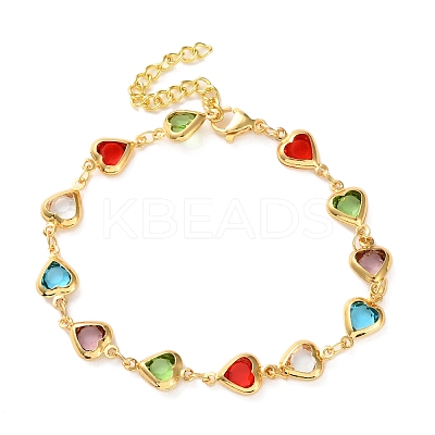 Heart Brass Link Bracelets for Woman BJEW-S157-04G-1