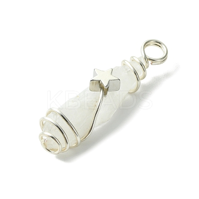 2Pcs Electroplated Natural Quartz Crystal Dyed Copper Wire Wrapped Pendants PALLOY-JF03163-02-1