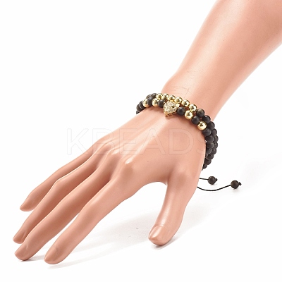 2Pcs 2 Style Natural Obsidian & Synthetic Hematite Braided Bead Bracelets Set with Cubic Zirconia Leopard BJEW-JB08119-01-1