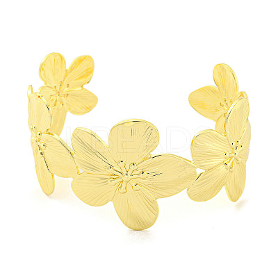 Flower Rack Plating Brass Open Cuff Bangles for Women BJEW-P322-05G-1