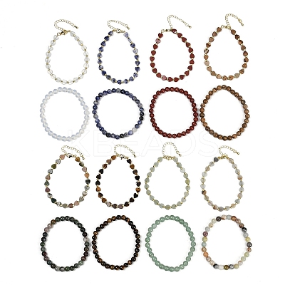 Natural & Synthetic Mixed GemstoneBeaded Bracelets Set for Women BJEW-G752-02G-1