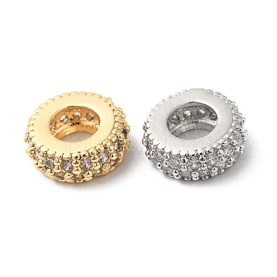Rondelle Wheel Brass Micro Pave Cubic Zirconia European Beads KK-P234-37-1-1