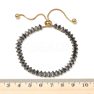 304 Stainless Steel Pave Horse Eye Jet Rhinestone Slider Bracelets for Women BJEW-G779-01G-1