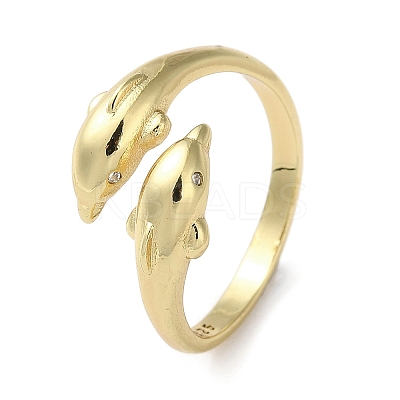 Brass with Cubic Zirconia Open Cuff Rings RJEW-Z017-01G-1