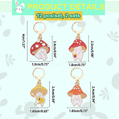 Autumn Theme Alloy Enamel Mushroom Elf Charm Locking Stitch Markers HJEW-PH01710-1