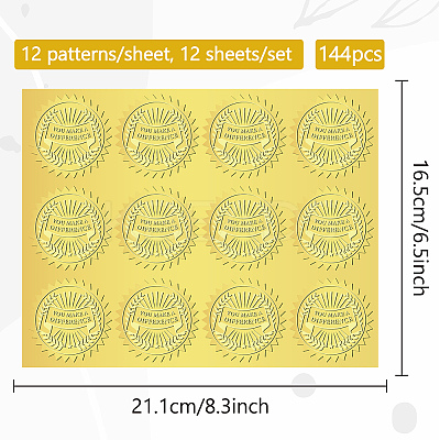 12 Sheets Self Adhesive Gold Foil Embossed Stickers DIY-WH0451-017-1