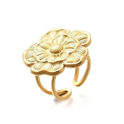 Flower 201 Stainless Steel Open Cuff Ring for Women LS-RJEW-A053-02H-G-1