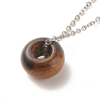 Gemstone Donut Pendant Necklace with 304 Stainless Steel Cable Chains for Women NJEW-JN03852-01-1