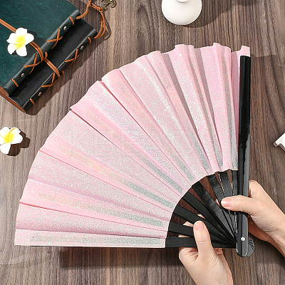 1Pc Bamboo with Oxford Fabric Glitter Powder Folding Fans AJEW-SP0003-77A-1