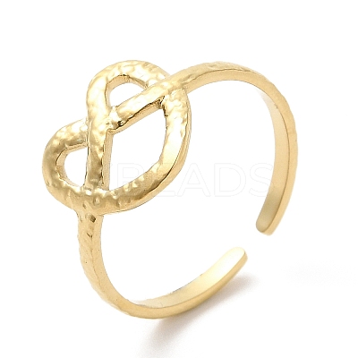 304 Stainless Steel Hollow Heart Open Cuff Ring for Women RJEW-I098-05G-1