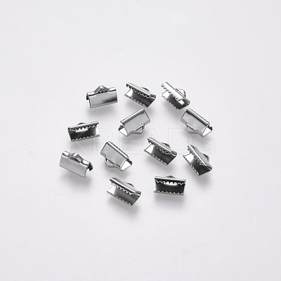 Non-Tarnish 304 Stainless Steel Ribbon Crimp Ends STAS-S112-001C-P-1