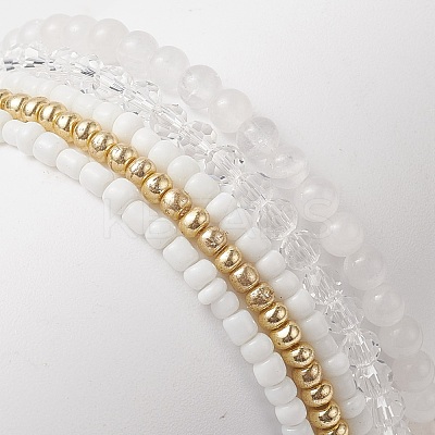 4Pcs 4 Style Natural White Jade & Glass Beaded Stretch Bracelets Set BJEW-JB09227-1