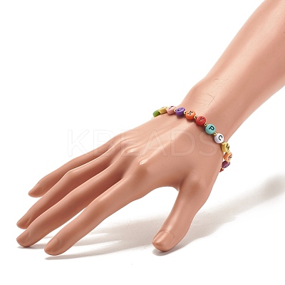 Flat Round with Letter Beaded Stretch Bracelet for Women BJEW-JB07553-01-1