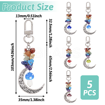 5Pcs 5 Colors Hollow Moon Alloy Pendant Decoraiton HJEW-TA0001-26-1