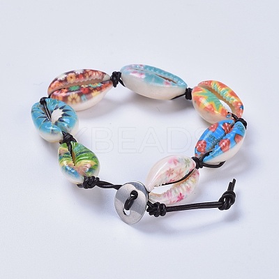 Printed Cowrie Shell Bead Bracelets BJEW-JB04276-1