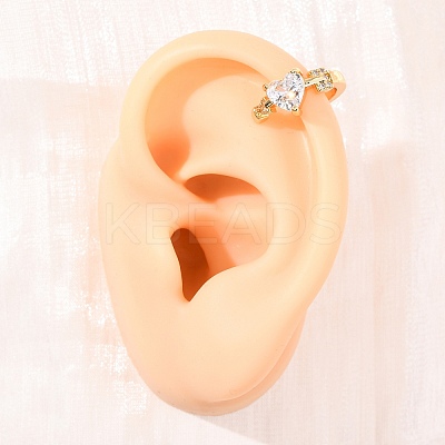 Heart Brass Micro Pave Clear Cubic Zirconia Cuff Earrings EJEW-H178-02G-1