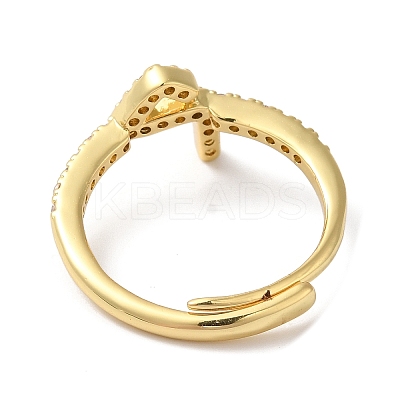 Rack Plating Brass Cubic Zirconia Arabic Letters Adjustable Rings for Women RJEW-S407-10G-04-1