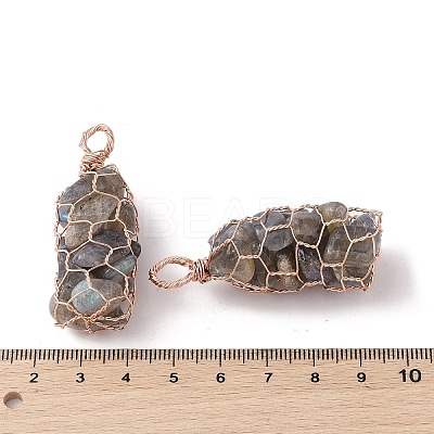 Rack Plating Copper Wire Wrapped Natural Labradorite Chip Big Pendants G-C130-01RG-10-1