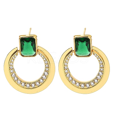 Brass Cubic Zirconia & Glass Stud Earrings EJEW-M048-01G-1