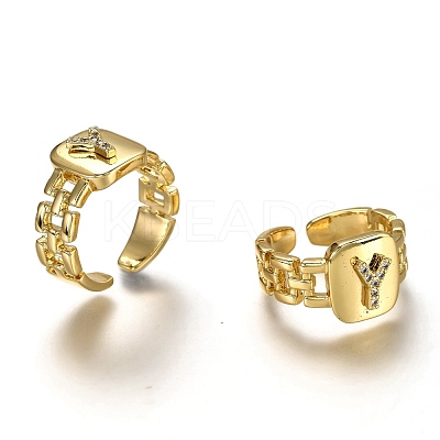 Brass Micro Pave Clear Cubic Zirconia Cuff Rings RJEW-H541-01Y-G-1