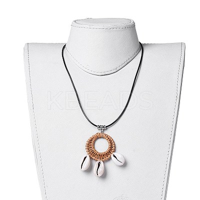 Cowrie Shell Pendant Necklaces NJEW-JN02312-01-1