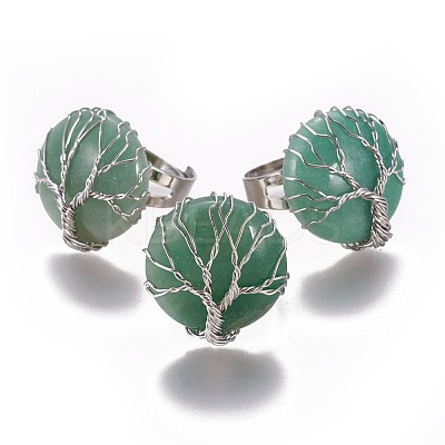 Adjustable Natural Green Aventurine Finger Rings RJEW-L090-A09-1