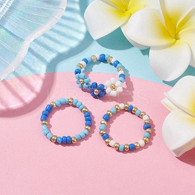 3Pcs 3 Style Glass Seed Beaded Stretch Rings Set RJEW-JR00616-02-1