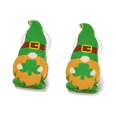 Saint Patrick's Day Theme Acrylic & 304 Stainless Steel Stud Earring for Women Men EJEW-H112-01E-1