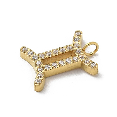 Ion Plating(IP) 304 Stainless Steel Micro Pave Cubic Zirconia Charms STAS-Z107-09G-08-1